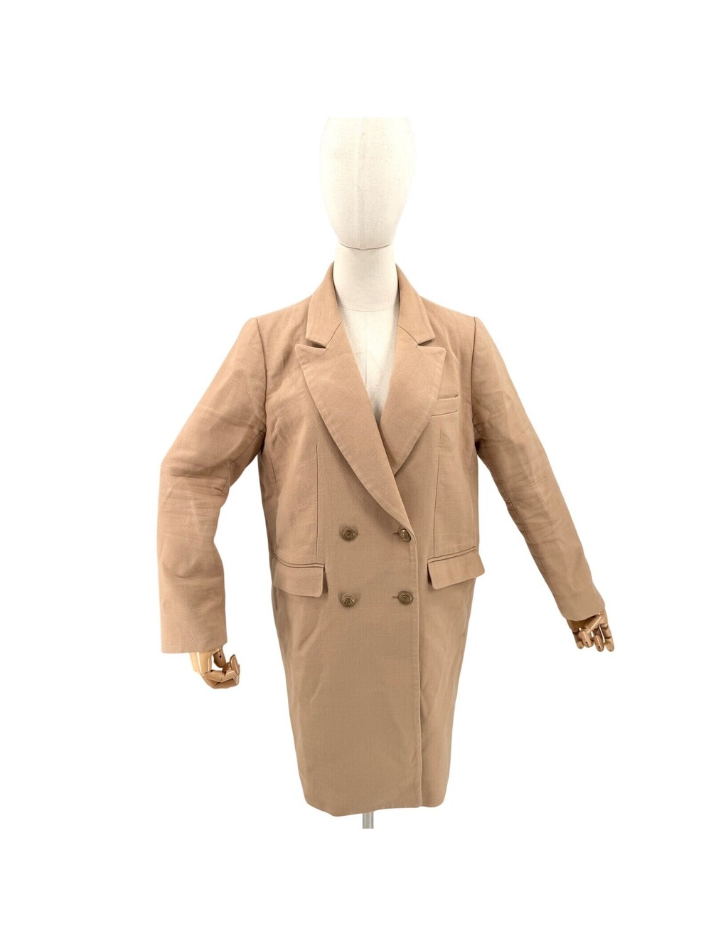 Tara Jarmon Beige Camel 100% Cotton Double Breasted Coat